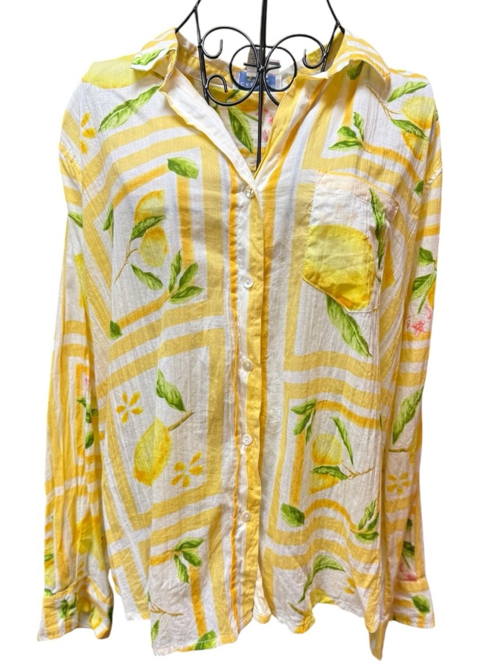 Calypso St. Barth 100 Cotton Yellow and White Lemon-Print Button-Down Shirt